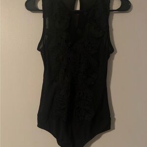 Haute Monde Black Sleeveless Lace-Applique Bodysuit